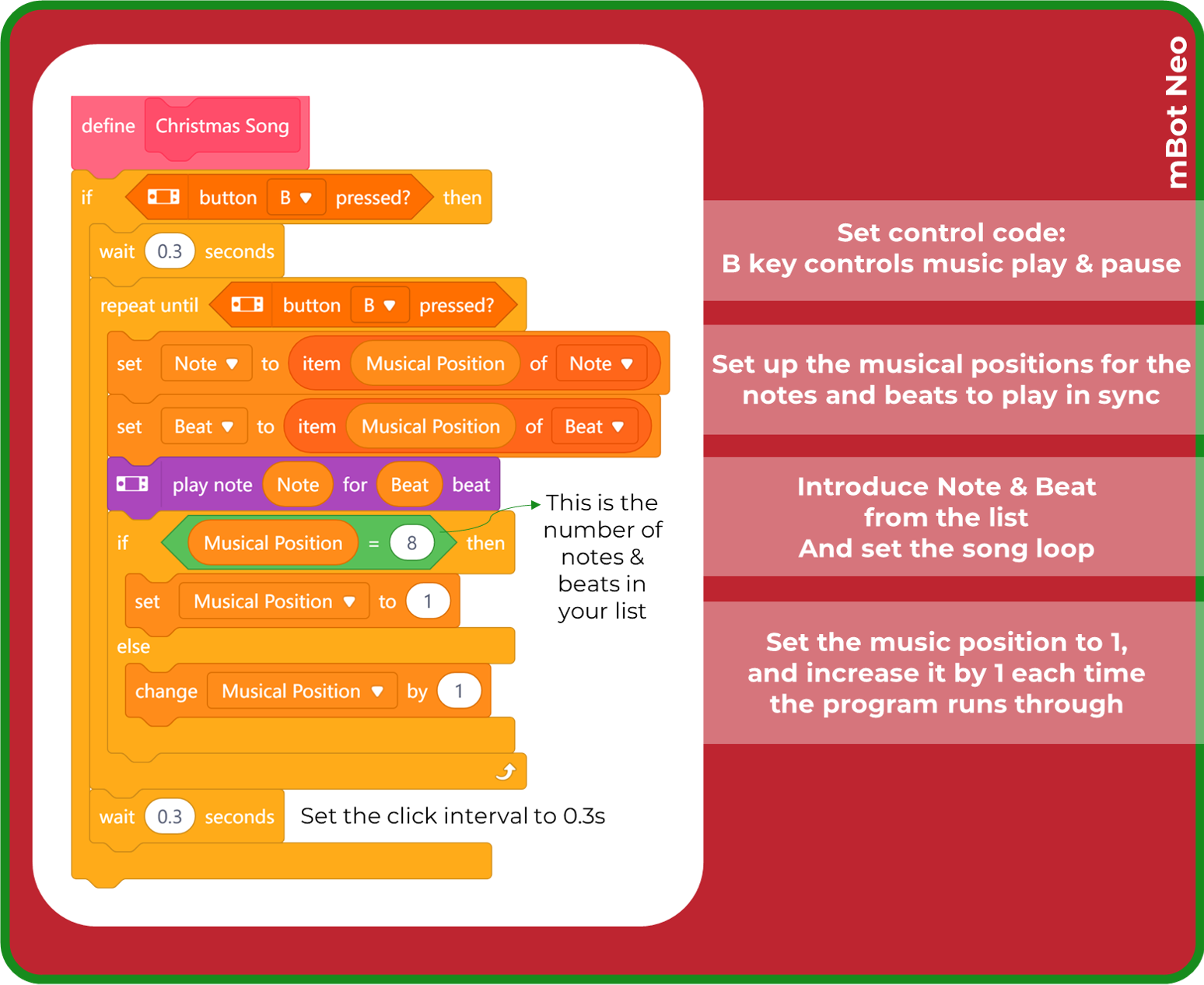 MakeX Inspire Smart Logistics Competition Arena Creating code for a Christmas song
