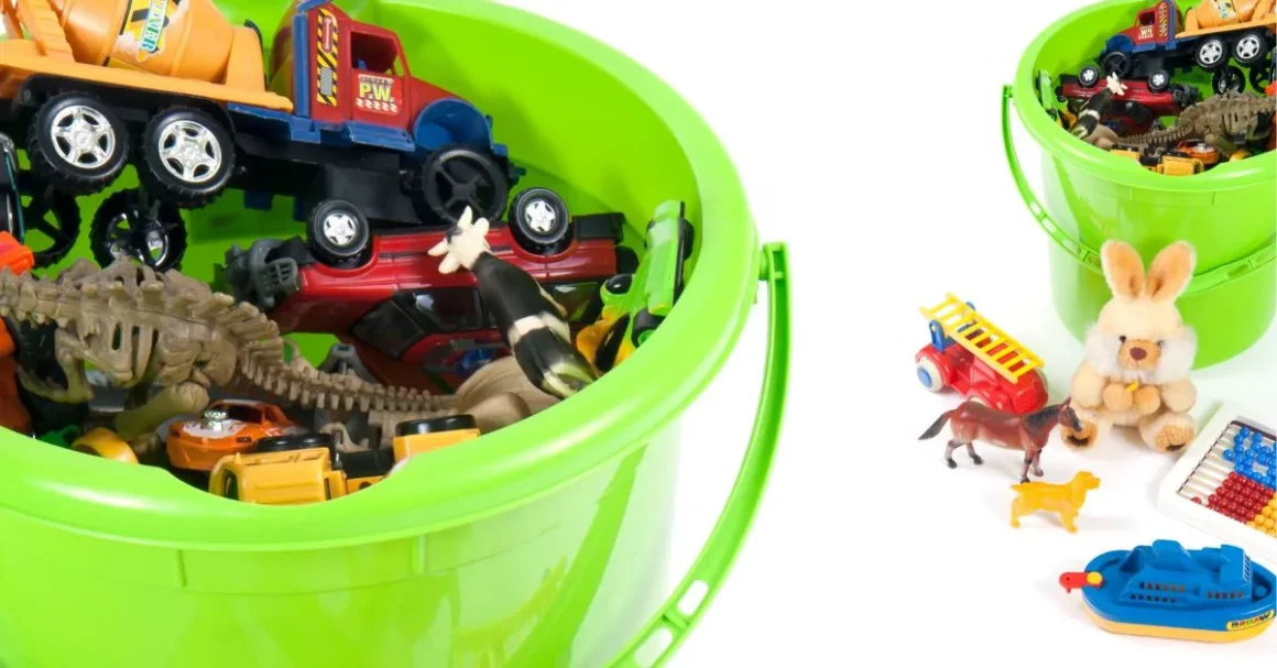 Colorful Bucket of Toys - Children's Playtime Fun